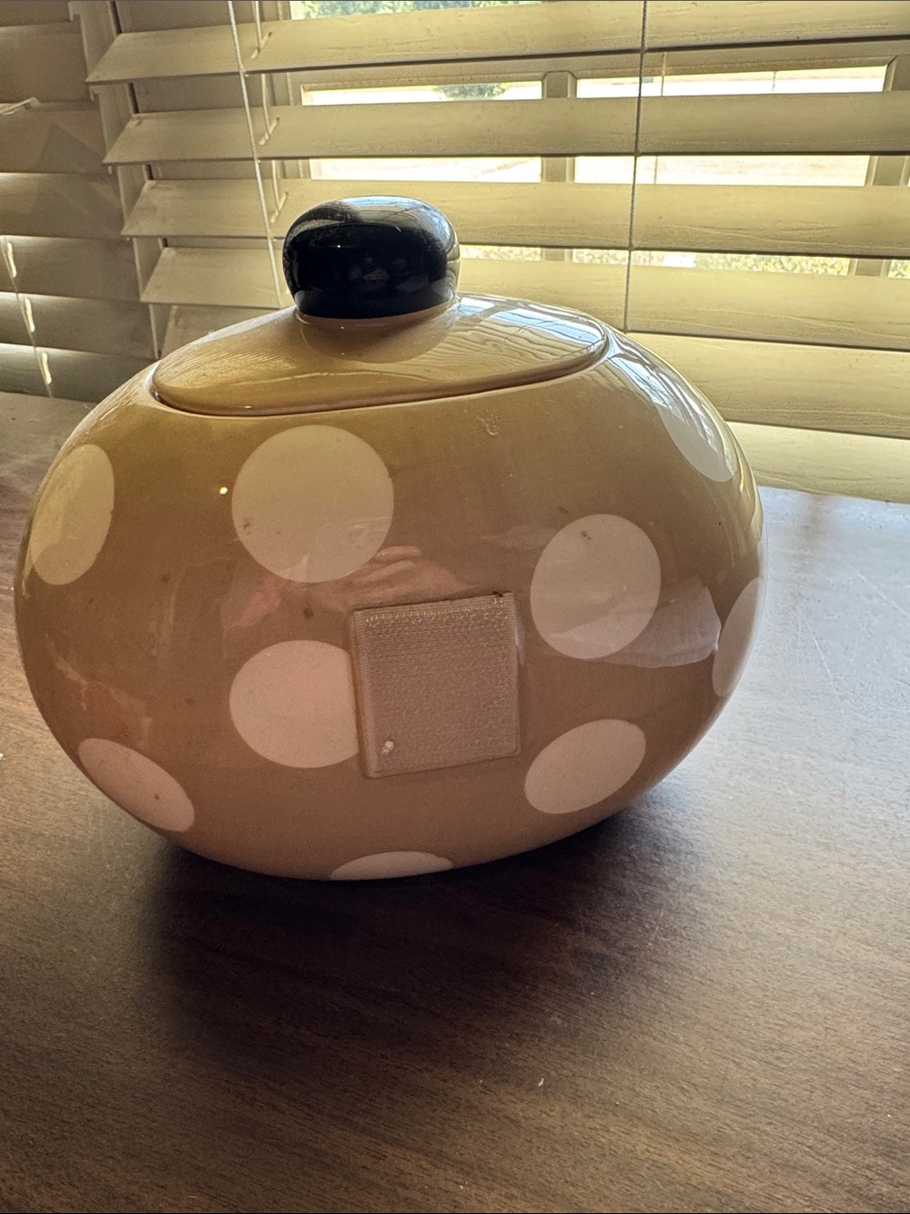 Happy Everything Tan Poka Dot Cookie Jar